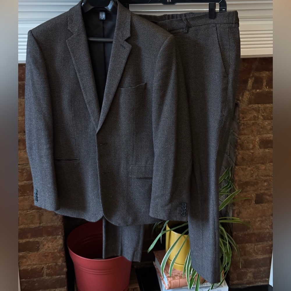 EXPRESS Brown Houndstooth Suit Extra Slim 40R 32x30